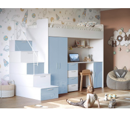 Patrová postel PARADISE 4S, Bílá Tyrkys lesk