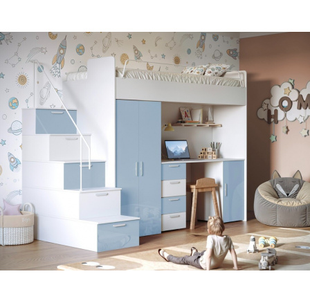 Patrová postel PARADISE 4S, Bílá Tyrkys lesk Patrová postel PARADISE 4S, Bílá Tyrkys lesk