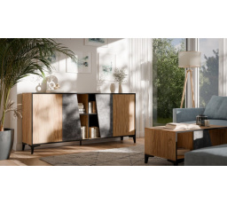 Komoda OVO 4D, beton tmavý/ old dub