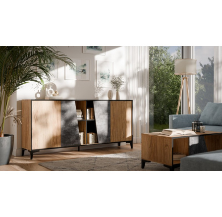 Komoda OVO 4D, beton tmavý/ old dub Komoda OVO 4D, beton tmavý/ old dub