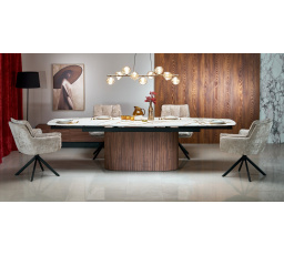 FLAVOR rozkládací stůl bílý mramor / ořechový