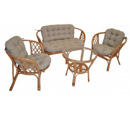 Ratanová sedací souprava Bahama tmavý med velká polstry tmavě béžový melír