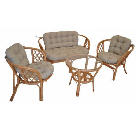 Ratanová sedací souprava Bahama tmavý med velká polstry tmavě béžový melír