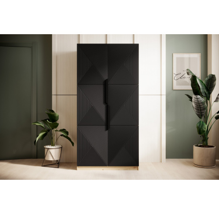 Šatní skříň Asha, dub artisan / černý mat / černé úchyty