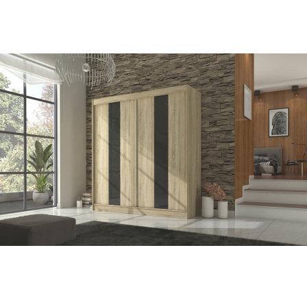 Posuvná skříň s lacobelem KAREN 200 Sonoma+Černý Lacobel
