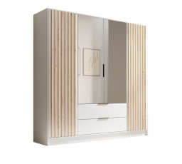 Šatní skříň Neri 200 s dveřmi a zrcadly Bílá+Bílá