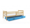 Dětská postel ERYK 80x190 cm se šuplíkem, bez matrace, Přírodní/Modrá