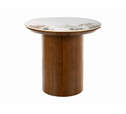 Konferenční stůl RONDO Ceramic 45cm, Pandoro Bílý Lesk / Ořech