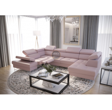 Rohová sedací souprava GALAXY MAX II , relax s funkcí spaní 215x350x170 přírodní kůže - levá, Béžová kůže