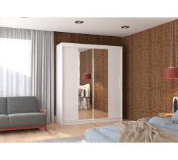 Šatní skříň s posuvnými dveřmi a zrcadlem DALLAS 180 Bílá+Bílá