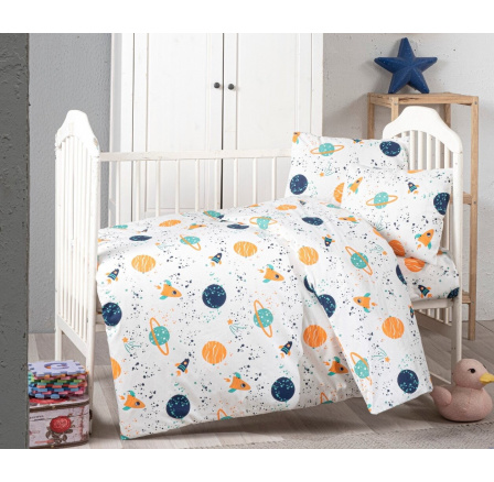 Bavlněné dětské povlečení do malé postýlky 90x135, 45x60 cm vesmír Bavlněné dětské povlečení do malé postýlky 90x135, 45x60 cm vesmír
