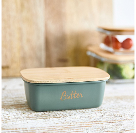 Miska na máslo ESCILLE kovová s dřevěným víkem 15x10x6 cm 872773