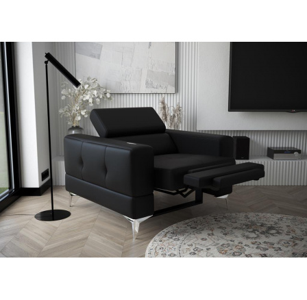 Křeslo TOSCANIA , relax přírodní kůže - černá kůže