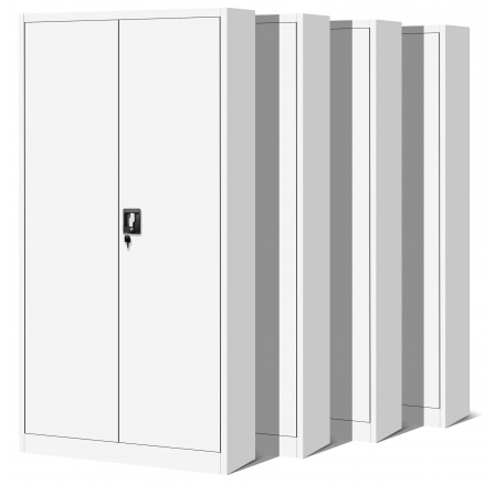 Sada 4x kancelářská kovová skříň na dokumenty JAN, 900 x 1850 x 400 mm, bílá