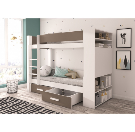 Dvoulůžková patrová postel GARET 180x80 Bílá+Lanýž