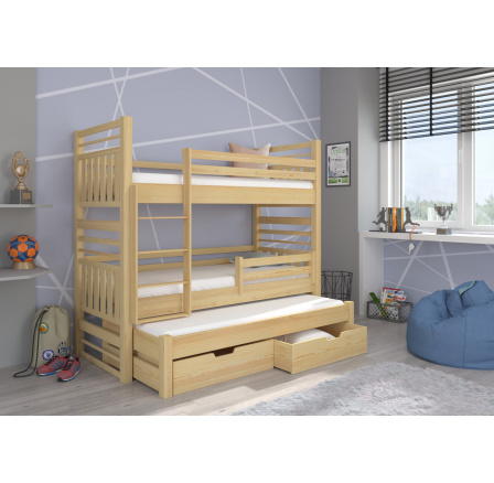 Třílůžková patrová postel HIPPO 200x90 Borovice Přírodní