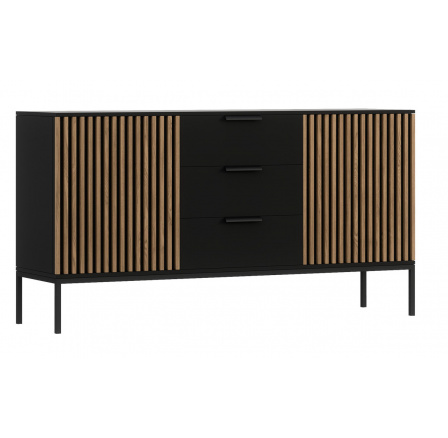 Komoda MEORATI 150, Černá Mat/Dub Artisan