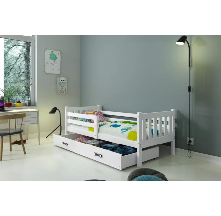 Dětská postel CARINO 90x200 cm se šuplíkem, bez matrace, Bílá/Bílá