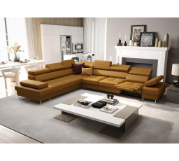 Rohová Kožená sedací souprava s funkcí spaní a relaxace GALAXY MAX 350x280 cm - přírodní kůže - volitelná barva, levá