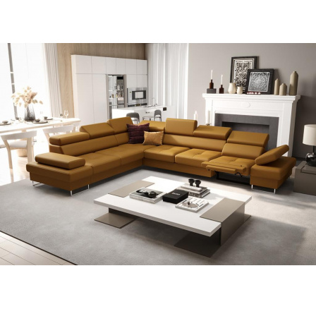 Rohová Kožená sedací souprava s funkcí spaní a relaxace GALAXY MAX 350x280 cm - přírodní kůže - volitelná barva, levá