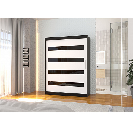 Posuvná skříň s lacobelem MARTINEZ 150 Černá+Bílá