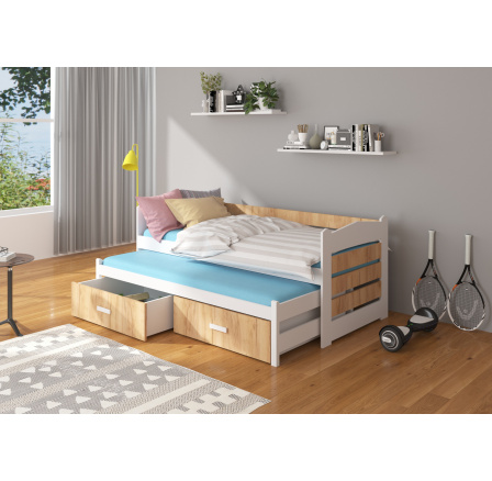 Dvojlůžko TIARRO 200x90 Bílá+Dub Zlatý