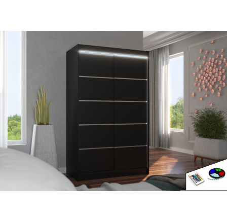 Posuvná skříň s LED osvětlením BENISSO 120 Černá+Černá Posuvná skříň s LED osvětlením BENISSO 120 Černá+Černá