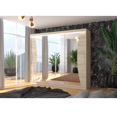 Posuvná skříň se zrcadlem a LED osvětlením DIEGO 250 Sonoma+Sonoma