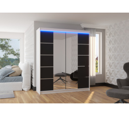 Posuvná skříň se zrcadlem a LED osvětlením TRAVES 180 Bílá+Černá
