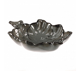 Krmítko/pítko - keramické, list s ptáčky, šedé