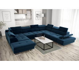 Rohová sedací souprava GALAXY MAX I s funkcí spaní 280x350x225 - modrá, pravá