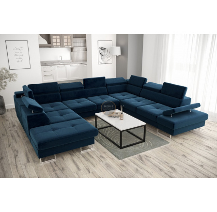 Rohová sedací souprava GALAXY MAX I s funkcí spaní 280x350x225 - modrá, pravá