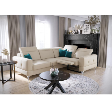 Rohová sedací souprava MALIBU , relax přírodní kůže 185x250 cm - pravá, Kůže ecru