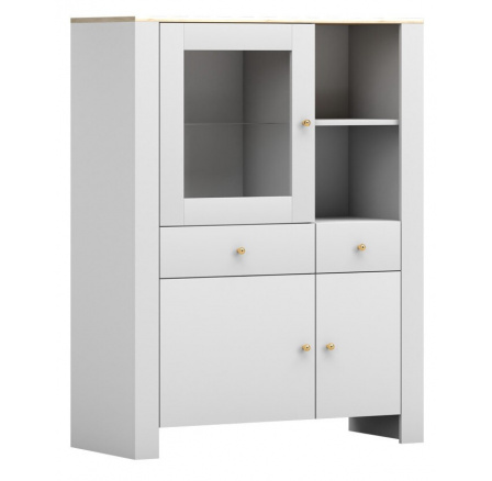 Vitrína AGAWA 02, Bílá/Dub Hikora