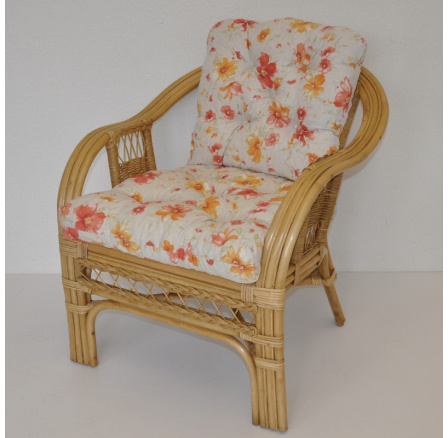 Ratanové křeslo Rio De Janeiro medové - polstr motiv květiny