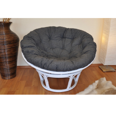 Ratanový papasan 110 cm bílý polstr tmavě šedý melír