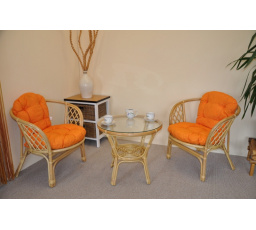 Ratanová sedací souprava Bahama malá medová polstry oranžový melír