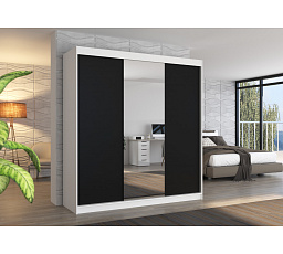 Posuvná skříň se zrcadlem SANTIAGO 200 Bílá+Černá