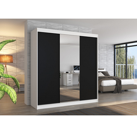 Posuvná skříň se zrcadlem SANTIAGO 200 Bílá+Černá