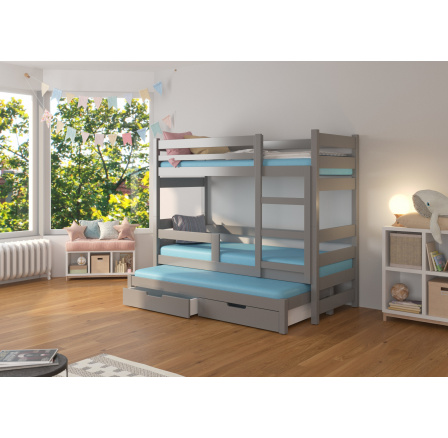 Třílůžková patrová postel s matracemi KARLO Gray