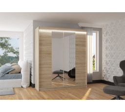 Posuvná skříň se zrcadlem a LED osvětlením BALANCE 180 Sonoma+Sonoma
