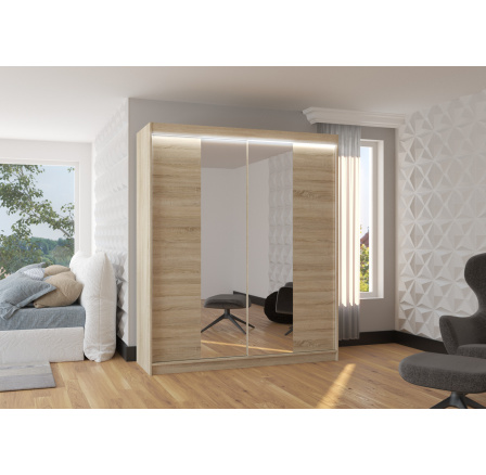 Posuvná skříň se zrcadlem a LED osvětlením BALANCE 180 Sonoma+Sonoma