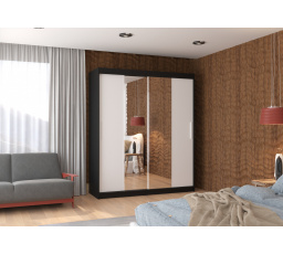 Posuvná skříň se zrcadlem DALLAS 180 Černá+Bílá