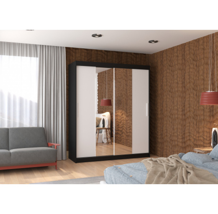 Posuvná skříň se zrcadlem DALLAS 180 Černá+Bílá