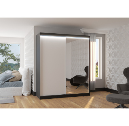 Posuvná skříň se zrcadlem a LED osvětlením VIKI 180 Černá+Bílá