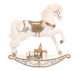 Koník houpací - polyresin, s dárkem, krémovo-zlatý