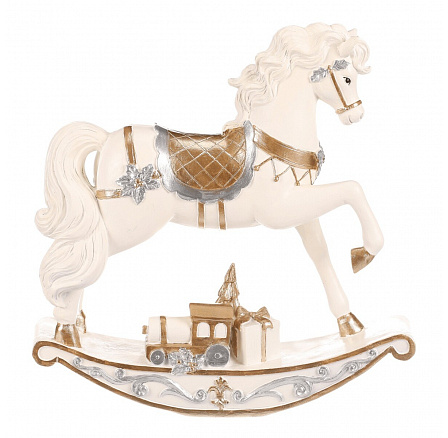 Koník houpací - polyresin, s dárkem, krémovo-zlatý