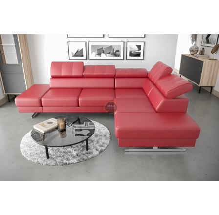 Rohová sedací souprava EMPORIO 225x300 přírodní kůže - červená kůže , pravá