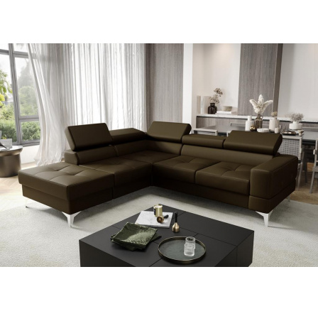 Rohová Kožená sedací souprava s funkcí spaní TOSCANIA II průměr 30x250 - hnědá , levá