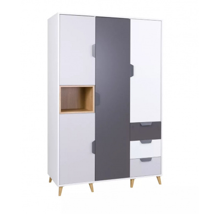 Šatní skříň POKER R1, Bílá/Grafit/Dub lefkas/Šedá Šatní skříň POKER R1, Bílá/Grafit/Dub lefkas/Šedá